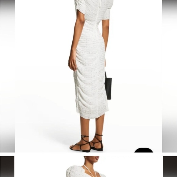 FRAME Ruched Polka-dot Plissé Crepe De Chine Midi Dress - Picture 2 of 15